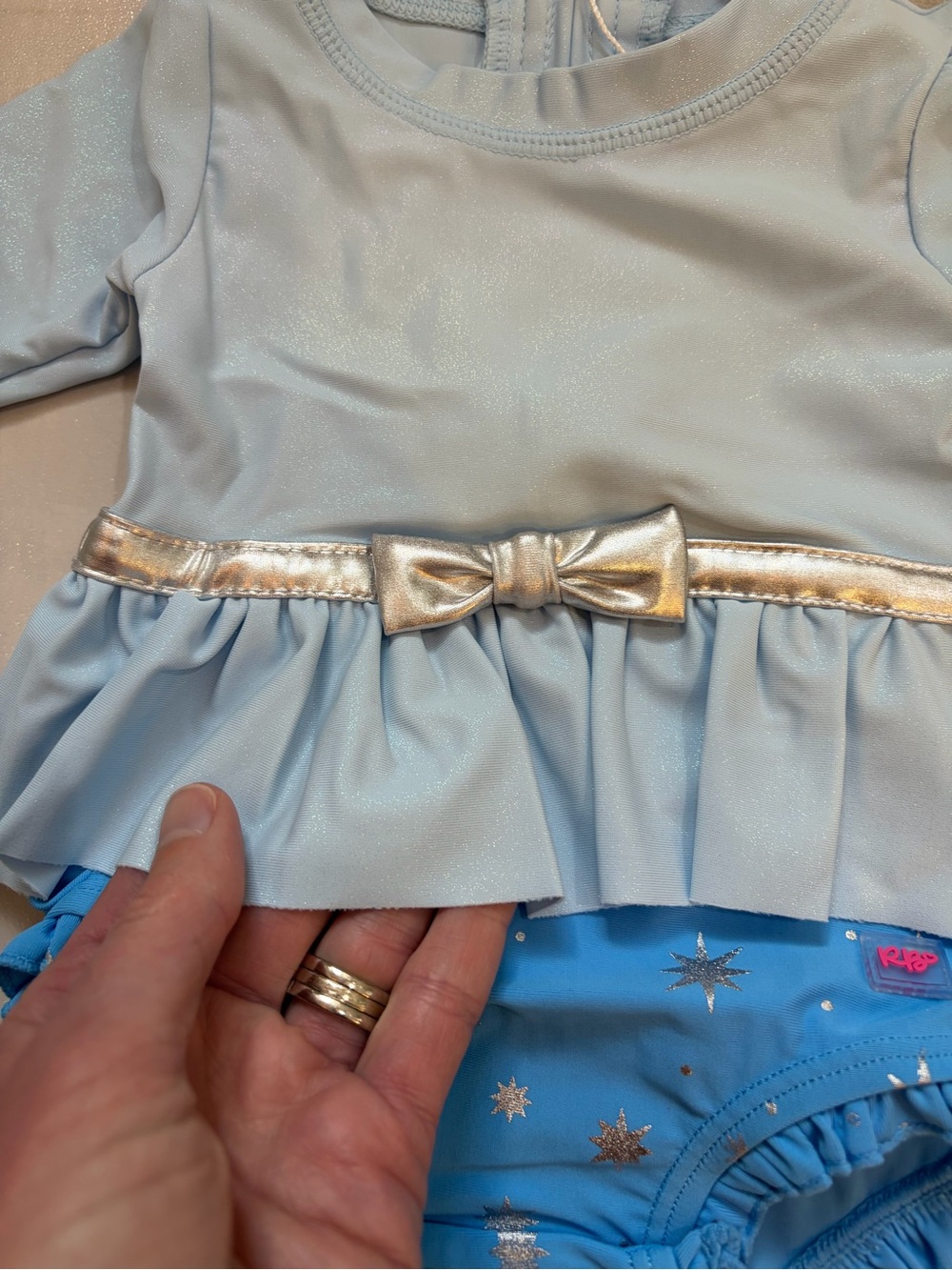 NWT RuffleButts Blue Glass Slipper Princess Long Sleeve Rash Guard Swimsuit 0-3M - Picture 3 of 14